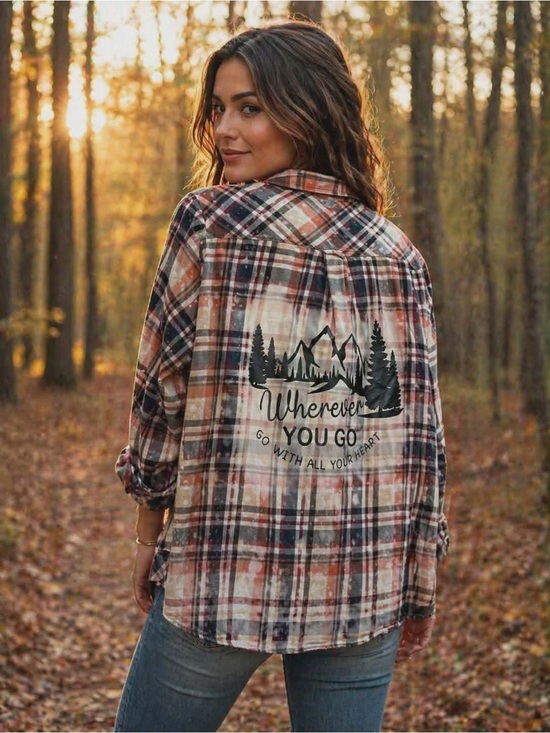 Sonoma Tops - Hand Crafted Bleached Plaid Button-Down With Back Graphic